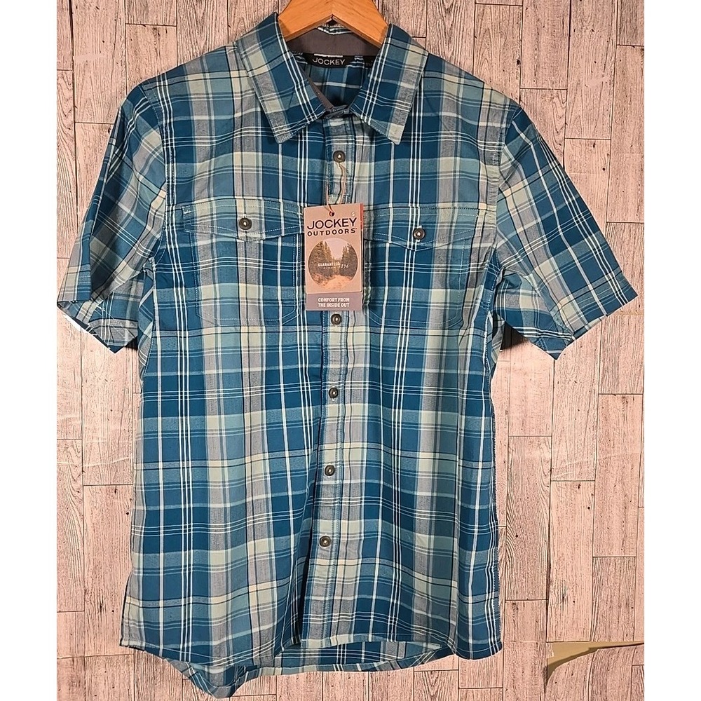 Jockey Plaid Shirt Mens SMALL Pockets Short Sleeve Green by Luke Bryan NEW